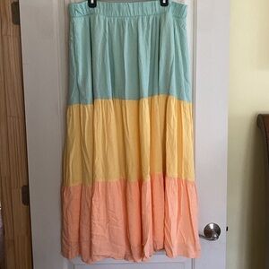 Torrid Maxi Woven Tiered Skirt Yellow Mint Peach Size 2X
